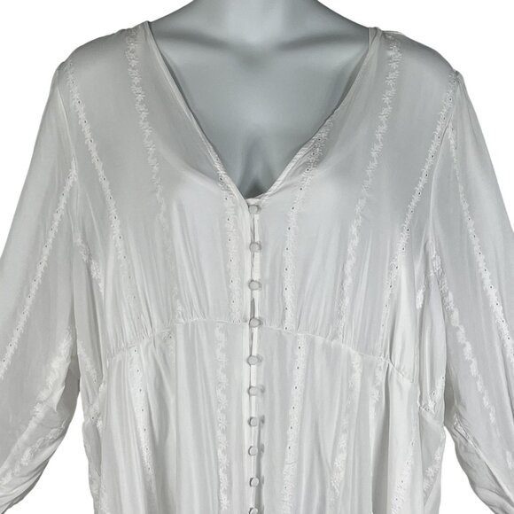 Torrid Womens 5X Button Up Long Sleeve Midi Challis White Dress Cottagecore Boho - Picture 4 of 16